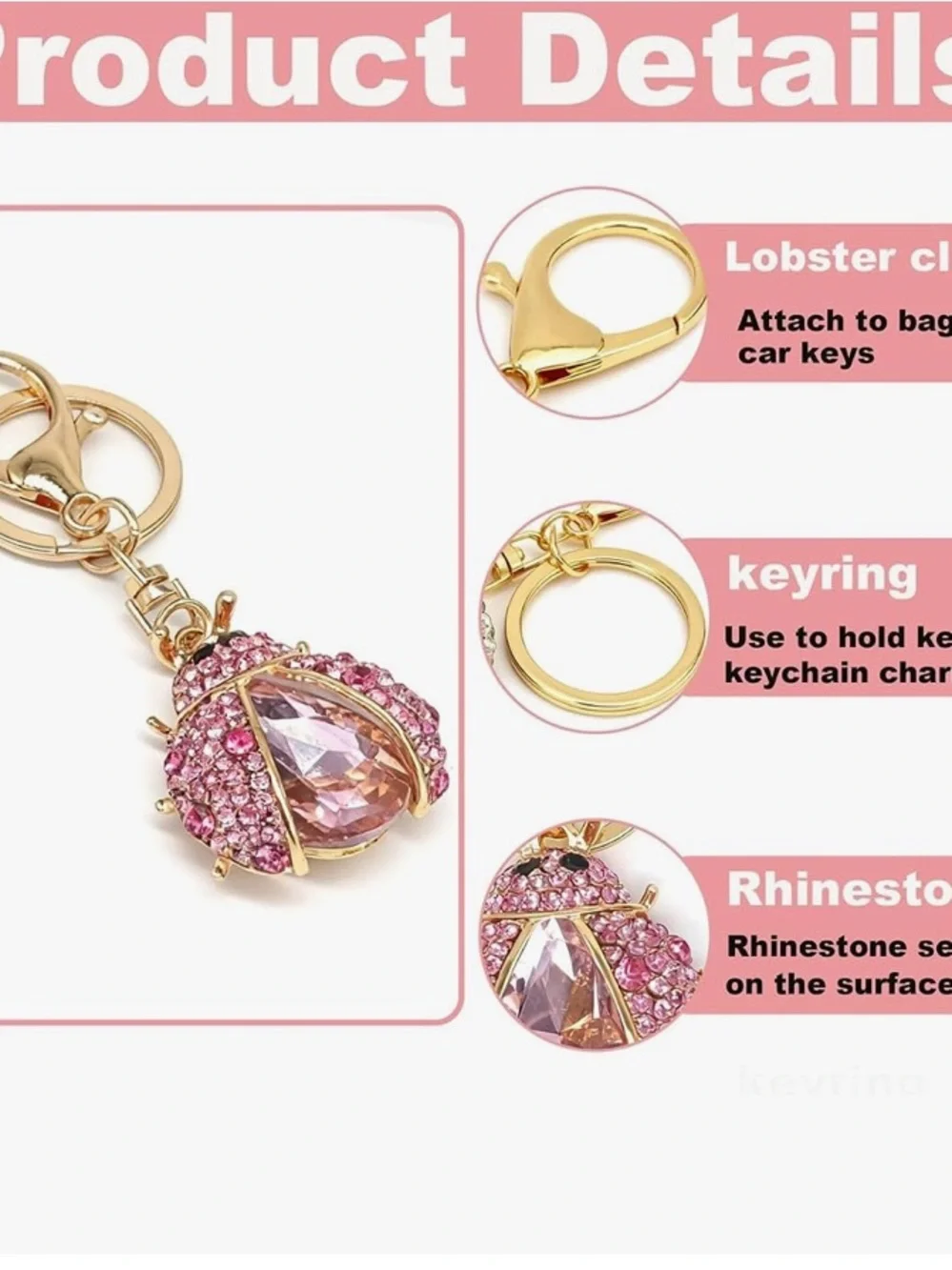 Crystal Ladybug purse/bag charm keychain